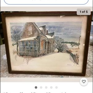 Vintage Signed Framed Bruce Johnson Watercolor Abandoned House Print